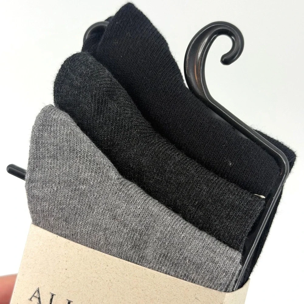AllSaints Mens 3 Pack Crew Socks Black Grey Charcoal Ramskull Logo NWT Size 7-13
